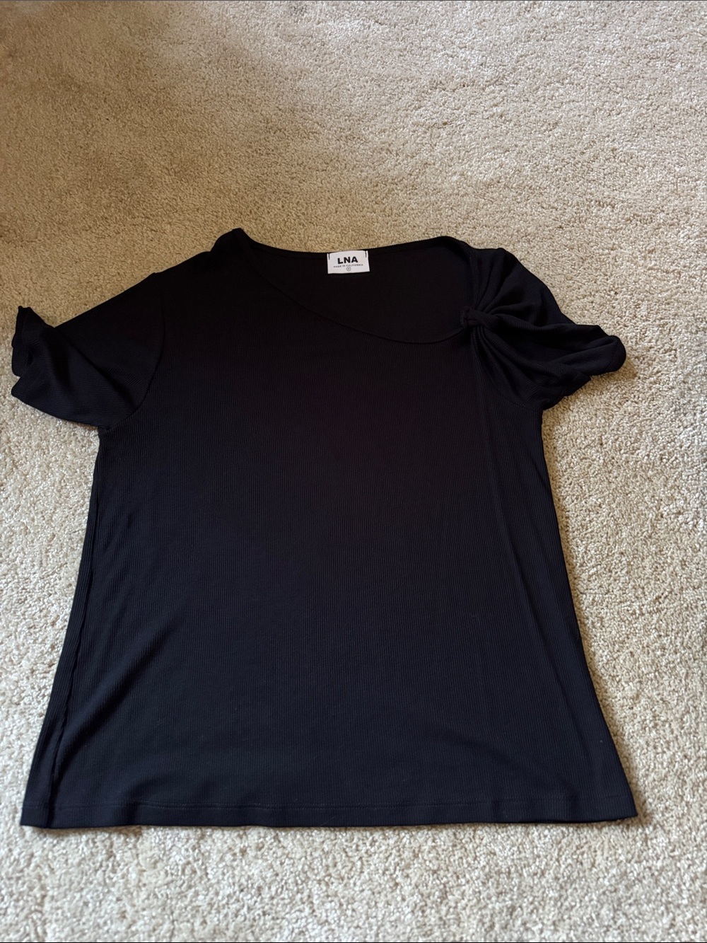 LNA Black Short-Sleeve Knot Detail Crewneck Tee